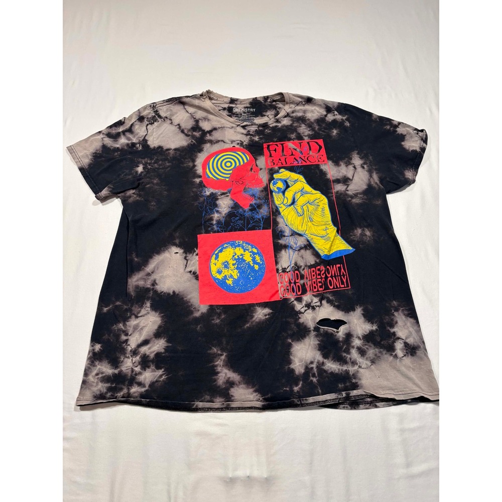 Chemistry Find Balance Good Vibes Only‎ Tie Dye Graphic T-Shirt Mens 2XL Black